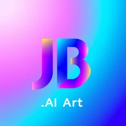 A bold, vibrant, and visually striking color graphic logo for 'JB AI Art' - an innovative AI-powered art and 3D graphics studio. The logo should feature a dynamic, eye-catching visual that combines the initials 'JB' in an abstract, stylized form. Utilize a vibrant, gradient color palette that seamlessly transitions between shades of blue, purple, and teal - evoking a sense of technological sophistication, creativity, and the boundless potential of AI-driven art and design. Incorporate geometric