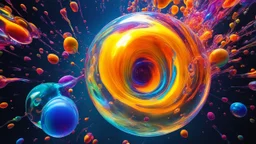 2189. Colourful immiscible liquid globules floating in weightlessness, liquid medium, mixed, distorted, spectacular, strange globular shapes, wild, fantasy, futuristic, artistic, attractive, beautiful lighting, attractive composition, photorealistic, extremely detailed, chiaroscuro