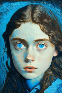 brunette teenager with calm blue eyes by van gogh