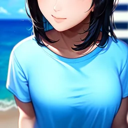 black haired woman, casual clotting, realistic, HD4k, watery cloud background, close up shot,