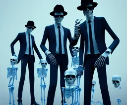 Epic photo of the blues brothers wearing suits but they’re skeletons, by greg rutkowski