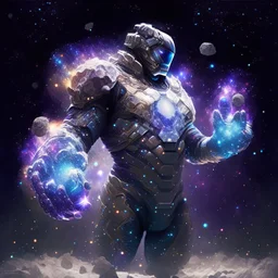 A battle suit made of galaxies and stars with a glove that has seven endless stones,A god-like man with infinite power who owns the galaxies