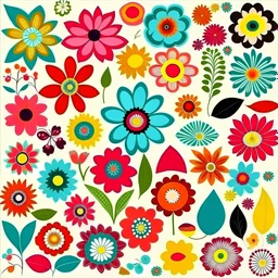 Vintage colourful flower digital paper graphics