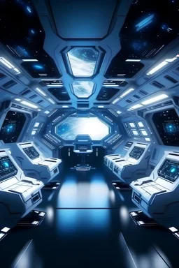 Interieur vaisseau blanc lumineux galactique. Beaucoup de luminosité. Dans l'espace.