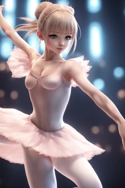 8k quality realistic image of a beautiful anime girl, doing ballet ,action, up close, 3d