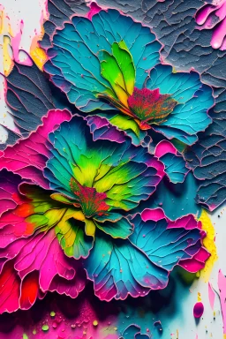 Begonias. Colored ink, poured and spattered, on paper, center on canvas, clear margins, hd, 8k, sharp focus