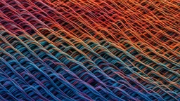 A high-magnification image of microfiber fabric, revealing the fine, interwoven threads that create the textile. The photomicrograph emphasizes the texture and pattern of the microscopic fibers, creating an abstract art piece. Beautiful award-winning photograph, inspiring, rule of thirds, balanced delightful composition, perfect lighting, superb detail, 16k render