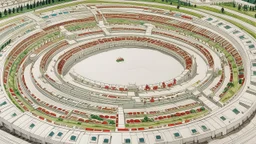 A white racetrack with boosting cars designed in ancient Roman mosaics painted by Qiu Ying
