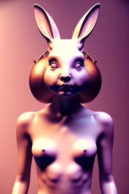 Portrait Sweet ceramics Rabbit mask, natural body, color background, photo studio, unreal engine 5, concept art, ray tracing, lumen lighting, ultra detail, volumetric lighting, 3d.