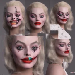 margot robbie, make up joker, highly realistic, highly detailed, intricate, valkirye dress