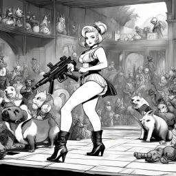 everywhere everything all at once: Hey Lili in extravaganza undergarments pointing her gun, outta the blue, Hullabaloo Pull the trigger and flee in Higitus Figitus Fantomas Zoo All alone you Leave me, Ziggiddy Zam, Biggiddy Boo With a savage crime scen of higgledy-piggledy gobbledygook