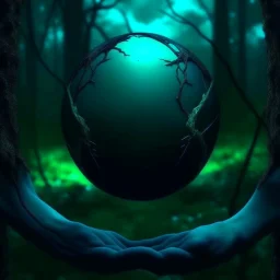 promise the world, dark green and blue colors, no hands, fantasy atmosphere, photo quality