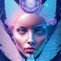 Face Angel crystalline, blue,pink , cosmic, opalescent, gemstones, crystals, other worldly,water,bright, ice background, snow lake blue