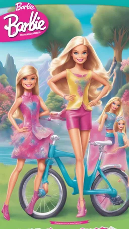 Create a vibrant image cover for a Barbie fun book featuring Barbie and her friends engaged in exciting adventures! Picture Barbie leading her friends on a colorful journey through fantastical landscapes filled with magic, friendship, and endless fun. Include iconic Barbie elements like glamorous outfits, sparkles, and smiles.