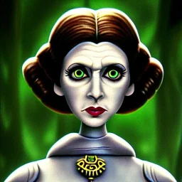 extrem tim burton style of princess leia, sharp focus,3D, ultra detailed