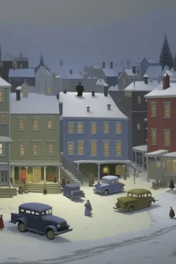 A gray town made out of toys painted by Birge Harrison