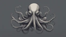 cyborg octopus, duotone illustration, cool, minimal, plain dark grey bg, detailed