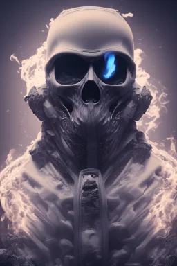 All Black british soldier, ghost, wearing high tech skull mask, white smoke, dark, rage, sorrow, high definition, ultra 8 k, volumetric lighting, blue fire, fog