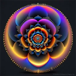 a mandelbulb 3d fractal made of metallic random color shperes, pertty artistc background