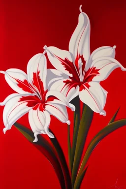 Amaryllis white painting on red background