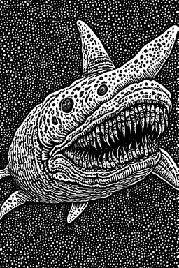 Moth / shark hybrid in the style of "Berserk" manga. B/w.