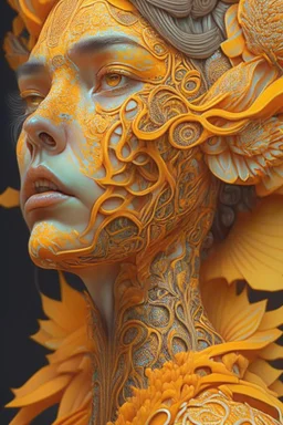 female, orange and yellow tones, insanely detailed and intricate, hypermaximalist, elegant, ornate, hyper realistic, super detailed, by Pyke Koch