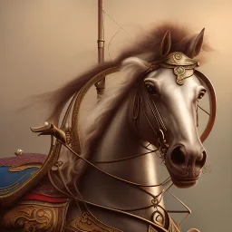 a carousel horse with bar, 1800s, chiaroscuro lighting , 8k UHD, beautiful, realistic, matte painting, centered, illustration, muted colors,renaissance, artwork, high-quality, rocco, greg rutowski, howard lyon, brian froud, anne stokes