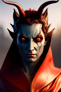 Tiefling rogue, demon horns, demon tail, ominous, facepaint, dnd character portrait, waist up portrait, intricate, oil on canvas, masterpiece, expert, insanely detailed, 4k resolution, retroanime style, cute big circular reflective eyes, cinematic smooth, intricate detail , soft smooth lighting, soft pastel colors, painted Renaissance style