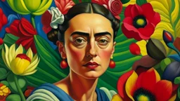 CREATE A pictorial composition BY creatively MIXING the works of "Luz de Iris" by Georgia Totto O'keeffe and the "self-portrait" of Frida Kahlo