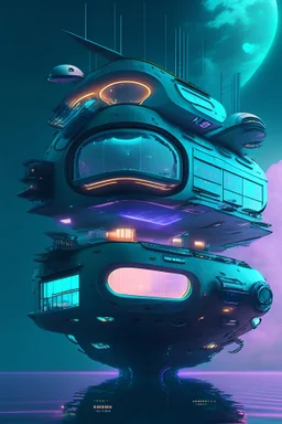 Cyberpunk floating futuristic home