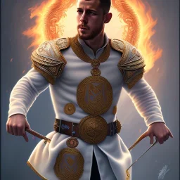 portrait of aggressive eden hazard, d & d, muscular! white, fire, fantasy, intricate, elegant, highly detailed, digital painting, artstation, concept art, smooth, sharp focus, illustration, art by artgerm and greg rutkowski and alphonse mucha