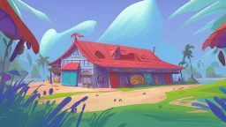 fantasy cartoon illustration: biggest and best handkerchief store on the whole island