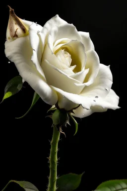 A white rose bleeding from its stem