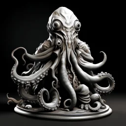 a statuette of a tentacled absurd pig cult greyscale