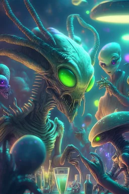 Alien party ,highly detailed, artstation, sharp focus,4k