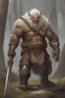 Dnd a bugbear with white fur and leather armor