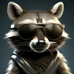 raccoon as a special agent with sunglasses photorealistic fur