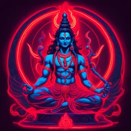 God shiva Demonic image in neon red color pallet in phonk style