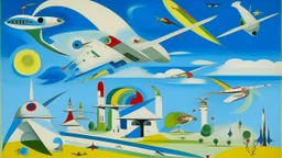 A pale bluish white air force base with jets painted by Wassily Kandinsky