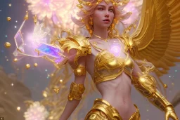 very beautiful cosmic crystal and gold goddess in a galactic ambiance, transparent petals, delicate colors, full of details, smooth, bright sunshine，soft light atmosphere, light effect，vaporwave colorful, concept art, smooth, extremely sharp detail, finely tuned detail, ultra high definition, 8 k, unreal engine 5, ultra sharp focus