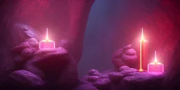 single pink crystal, on an altar in a foggy cave, cinematic,