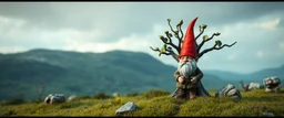 money coin tree in Scotland with a Scottish gnome oracle under. in the style of fallout 4