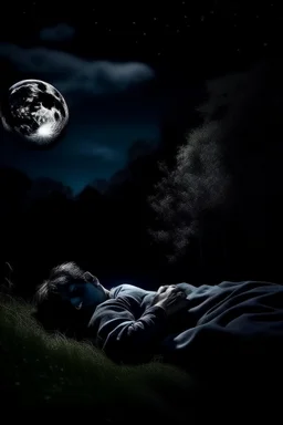 sleeping in dark night with full moon sky