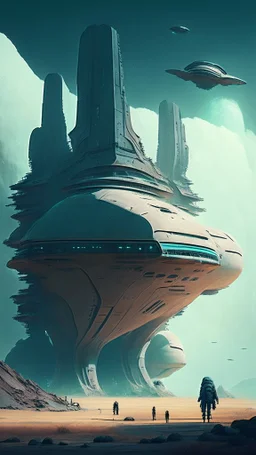 sci-fi Landscape huge building people spaceships