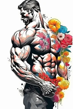 profile man wall art floral bodybuilder