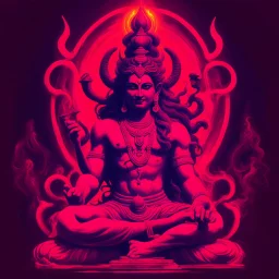 God shiva Demonic image in neon red color pallet