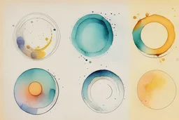 Five Abstract watercolour circles with sketchy pencil outlines