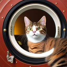 hyper-realistic cat in front of porthole with astronaut, 8k resolution, high-quality, fine-detail, detailed matte, intricate, 3D octane render, illustration, digital art, brian froud, howard lyon, anna dittman, greg rutowski,