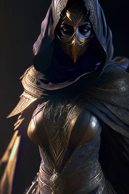 Iconic Arabian assassin, armor, full body, dark, stunning portrait, dynamic shot, vivid, richly saturating colors, legs, full face, cinematic atmosphere, immersive, global lighting, complex shadows, reflections, octane rendering, hyper-realistic, unparalleled detail Her, 8K, Groundbreaking, Epitome of Concept Art, Material-Based Rendering, Dynamic Angles, Complex Textures, Subsurface Dispersion, Timeless Masterpiece, AI-Enhanced, GAN, Ray Tracing, Depth of Field, Neural Network, Riding a Horse