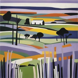 fields lavander landscape Painting in the Australian aboriginal art style painted by Patrick heron and Chantal joffe and fernand leger source pinterest , singulart or devian art